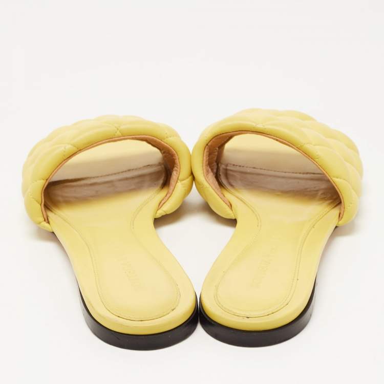Pre Owned Bottega Veneta Yellow Quilted Leather Lido Flat Slides Size 37