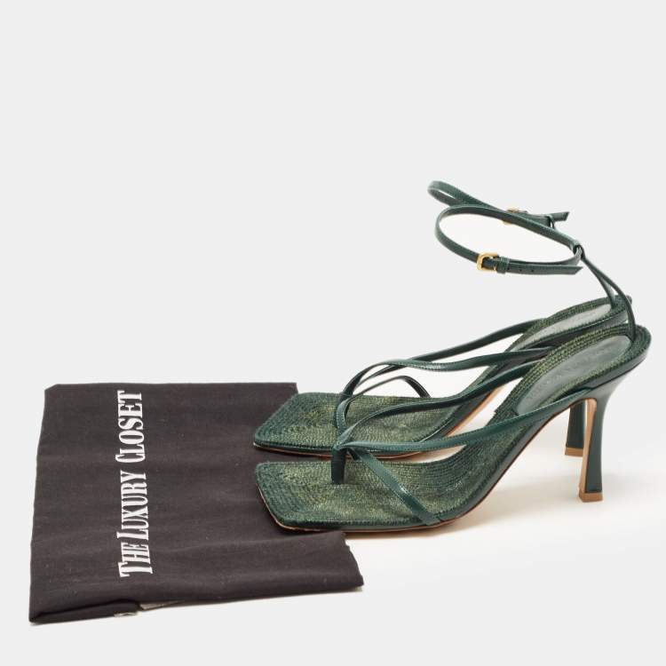 Pre Owned Bottega Veneta Green Leather Stretch Ankle Strap Sandals Size 39