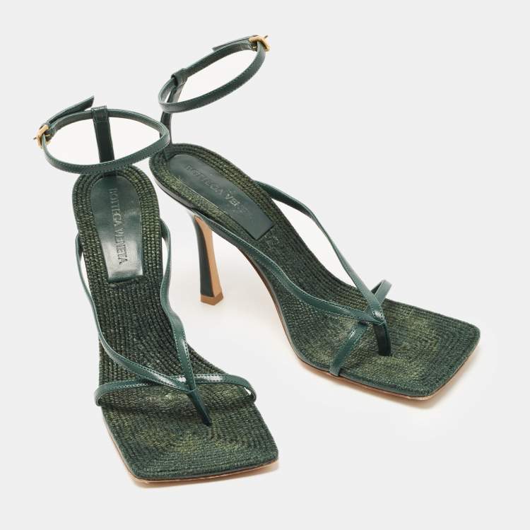 Pre Owned Bottega Veneta Green Leather Stretch Ankle Strap Sandals Size 39