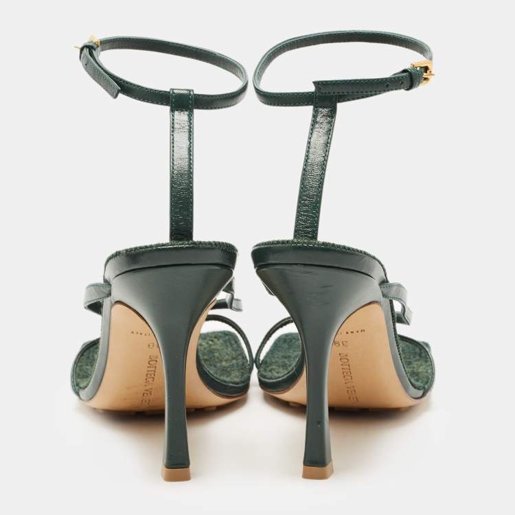 Pre Owned Bottega Veneta Green Leather Stretch Ankle Strap Sandals Size 39