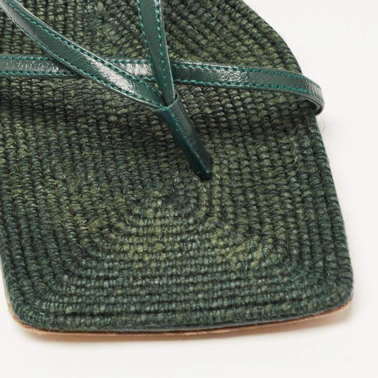 Pre Owned Bottega Veneta Green Leather Stretch Ankle Strap Sandals Size 39