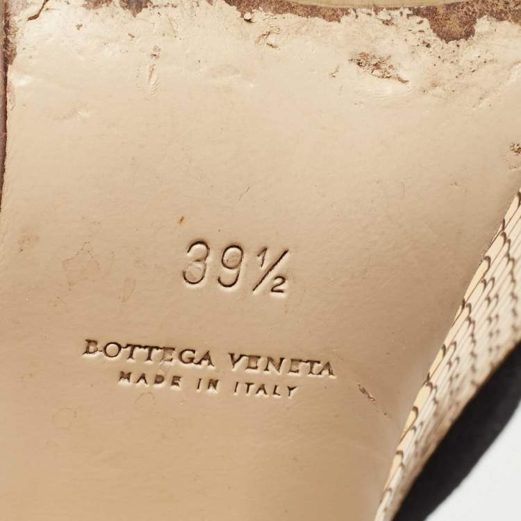 Pre Owned Bottega Veneta Black Suede Platform Wedge Ankle Strap Sandals Size 39.5