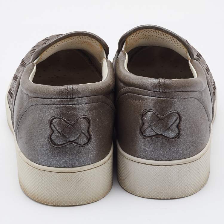 Pre Owned Bottega Veneta Metallic Brown Intrecciato Leather Dodger Sneakers Size 38.5