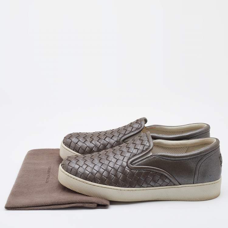 Pre Owned Bottega Veneta Metallic Brown Intrecciato Leather Dodger Sneakers Size 38.5