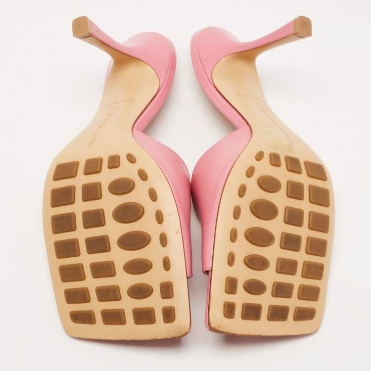 مملوكة مسبقًا Bottega Veneta Pink Leather Stretch Square Toe Flat Slides Size 39 