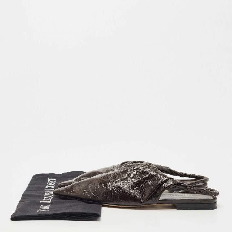 مملوكة مسبقًا Bottega Veneta Dark Brown Leather Pointed Toe Slingback Flats Size 38