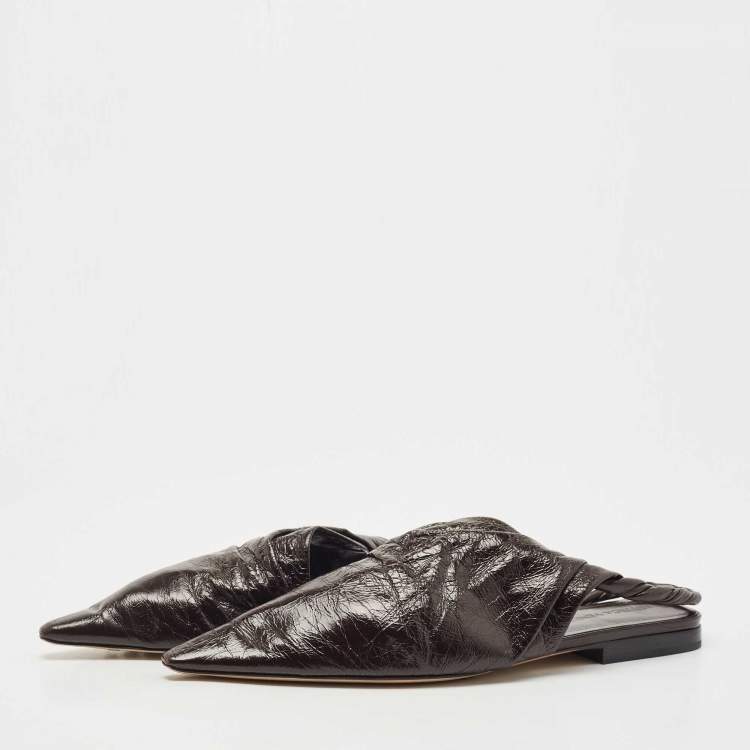 مملوكة مسبقًا Bottega Veneta Dark Brown Leather Pointed Toe Slingback Flats Size 38