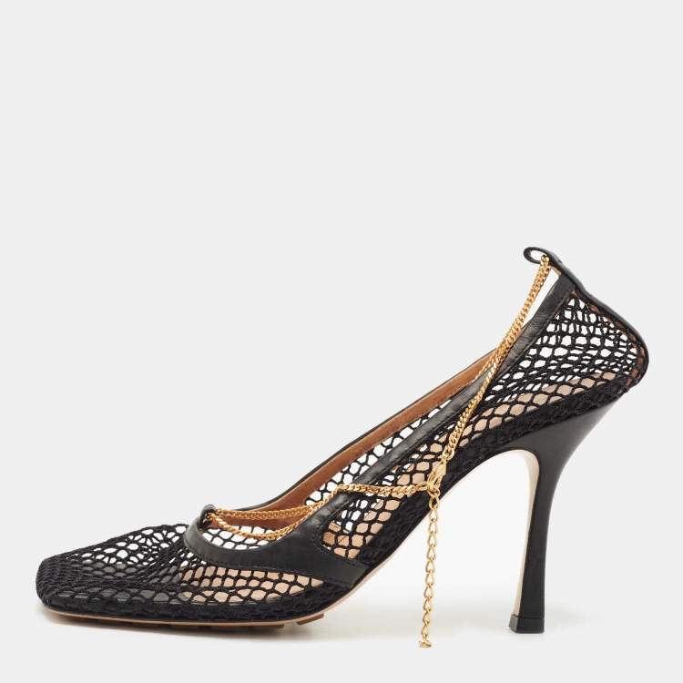 Pre Owned Bottega Veneta Black Mesh and Leather Stretch Pumps Size 40