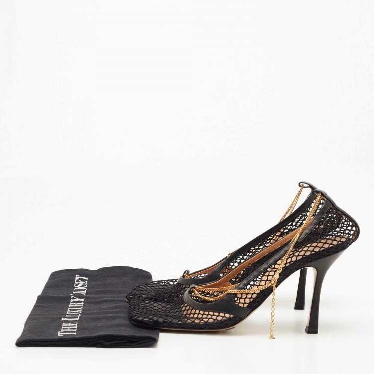Pre Owned Bottega Veneta Black Mesh and Leather Stretch Pumps Size 40