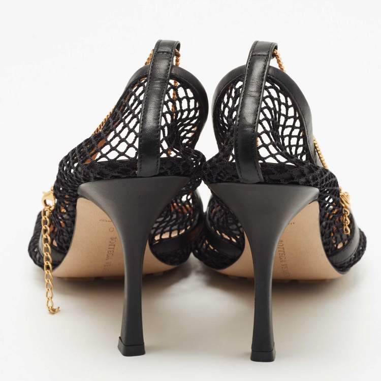 Pre Owned Bottega Veneta Black Mesh and Leather Stretch Pumps Size 40