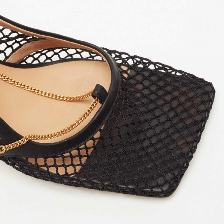 Pre Owned Bottega Veneta Black Mesh and Leather Stretch Pumps Size 40