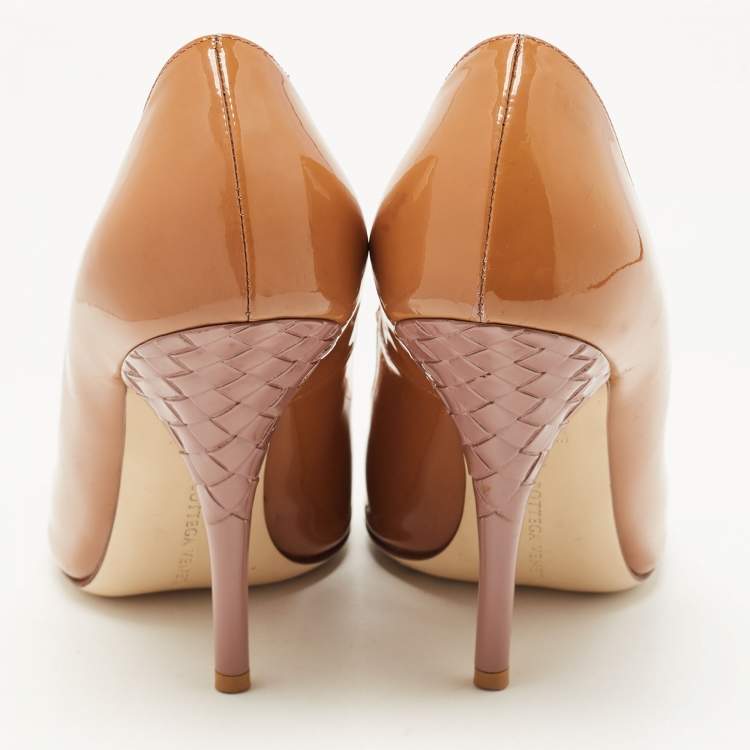 Pre Owned Bottega Veneta Brown Patent Leather Peep Toe Pumps Size 39