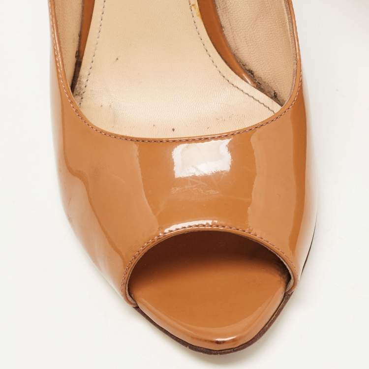 Pre Owned Bottega Veneta Brown Patent Leather Peep Toe Pumps Size 39