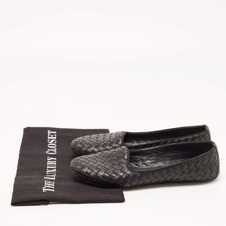 Pre Owned Bottega Veneta Black Intrecciato Leather Smoking Slippers Size 37 
