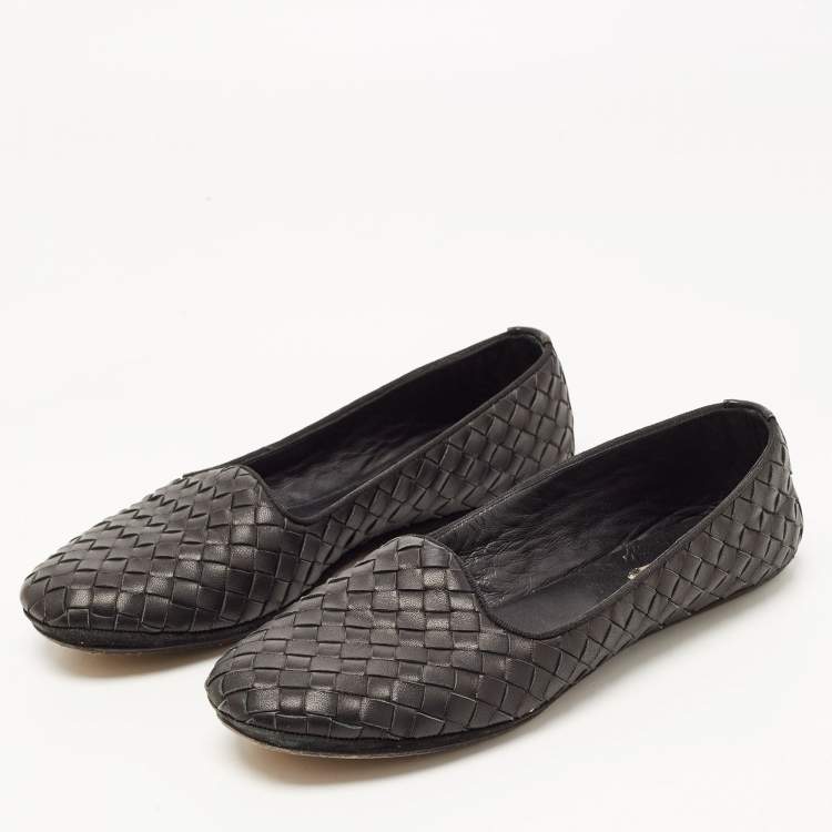 Pre Owned Bottega Veneta Black Intrecciato Leather Smoking Slippers Size 37 