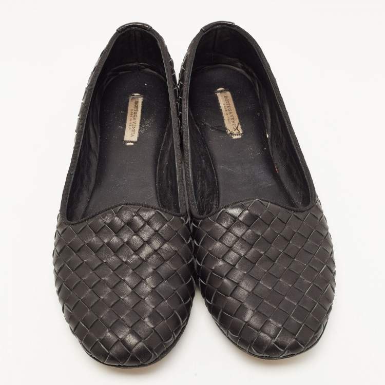 Pre Owned Bottega Veneta Black Intrecciato Leather Smoking Slippers Size 37 