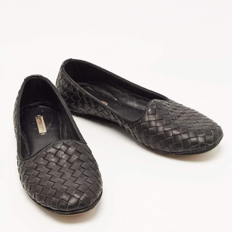 Pre Owned Bottega Veneta Black Intrecciato Leather Smoking Slippers Size 37 