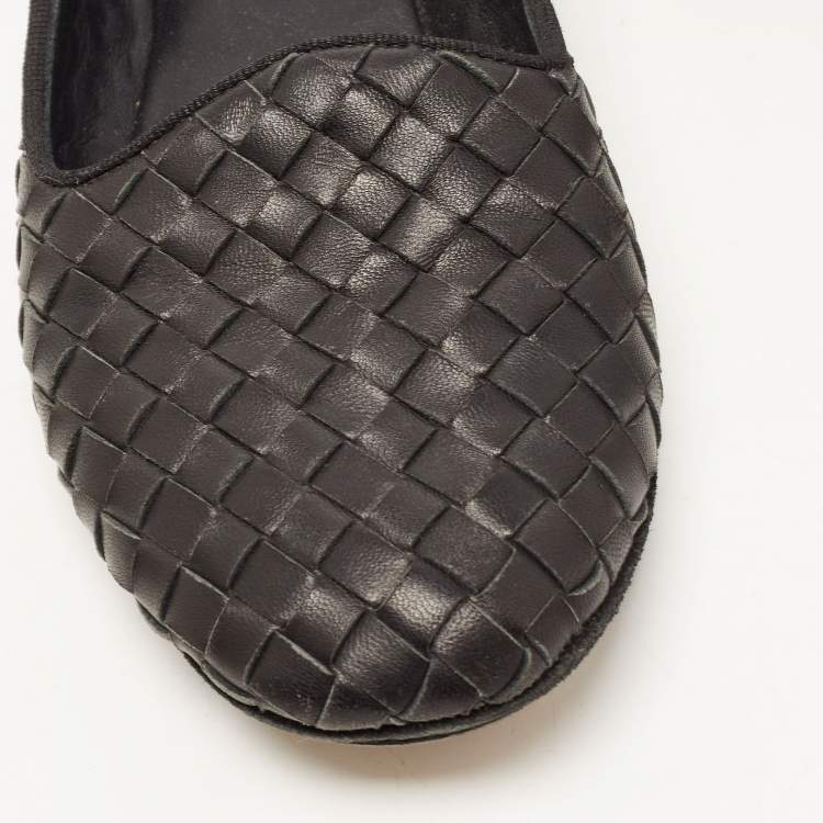 Pre Owned Bottega Veneta Black Intrecciato Leather Smoking Slippers Size 37 