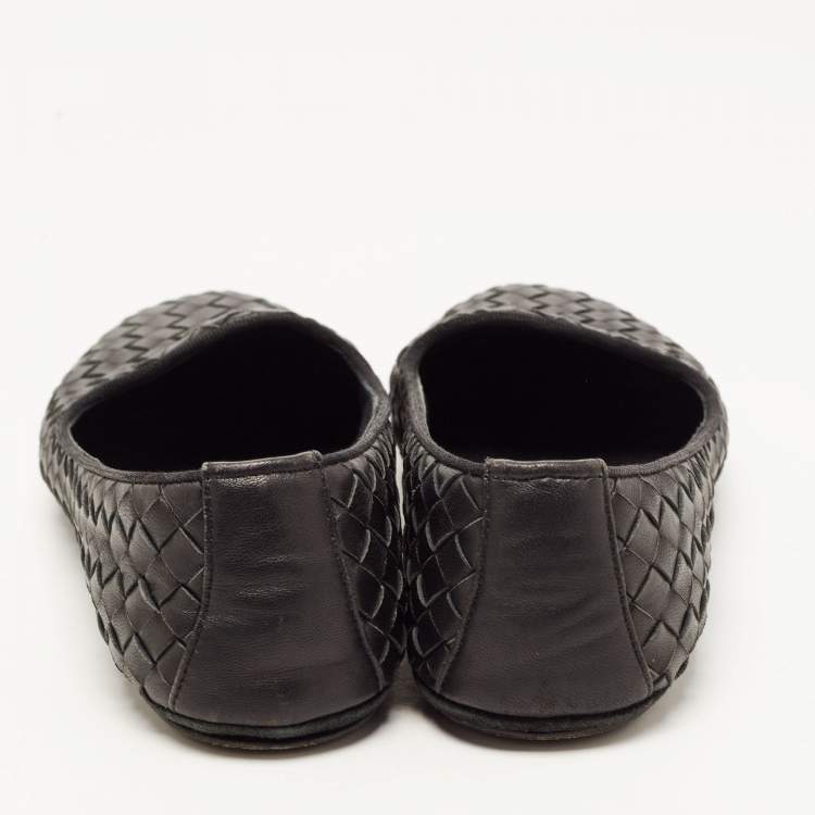 Pre Owned Bottega Veneta Black Intrecciato Leather Smoking Slippers Size 37 