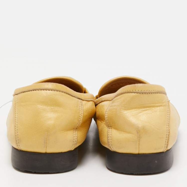 Pre Owned Bottega Veneta Yellow Intrecciato Leather Slip on Loafers Size 35