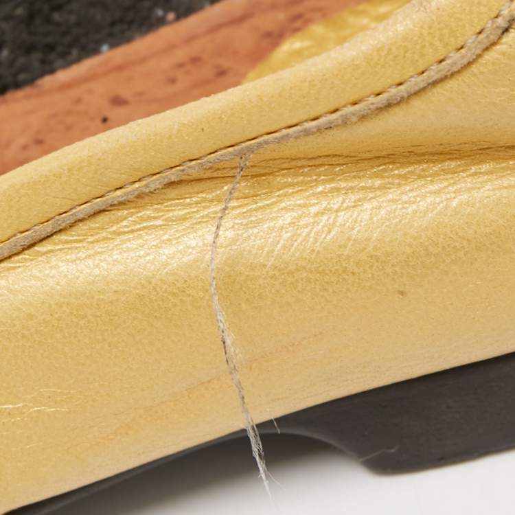Pre Owned Bottega Veneta Yellow Intrecciato Leather Slip on Loafers Size 35