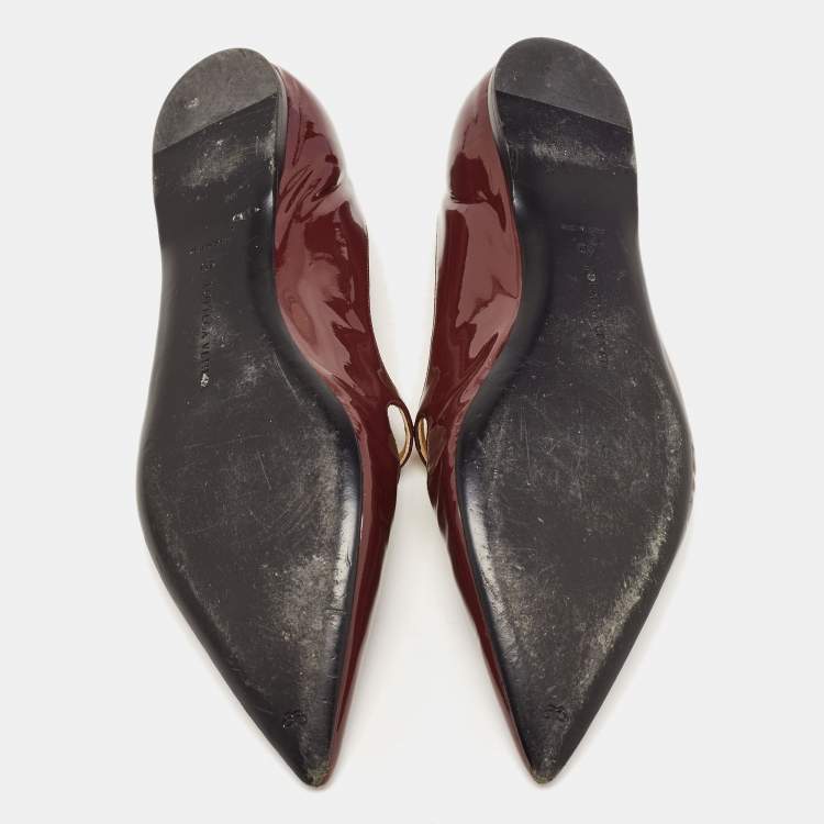 Pre Owned Bottega Veneta Burgundy Patent Leather Ballet Flats Size 40