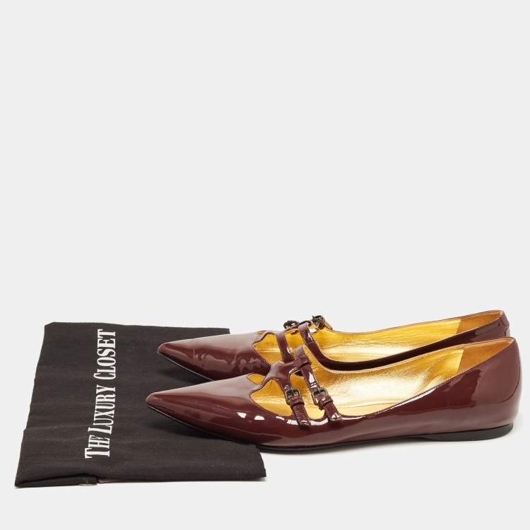 Pre Owned Bottega Veneta Burgundy Patent Leather Ballet Flats Size 40