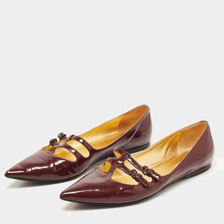 Pre Owned Bottega Veneta Burgundy Patent Leather Ballet Flats Size 40