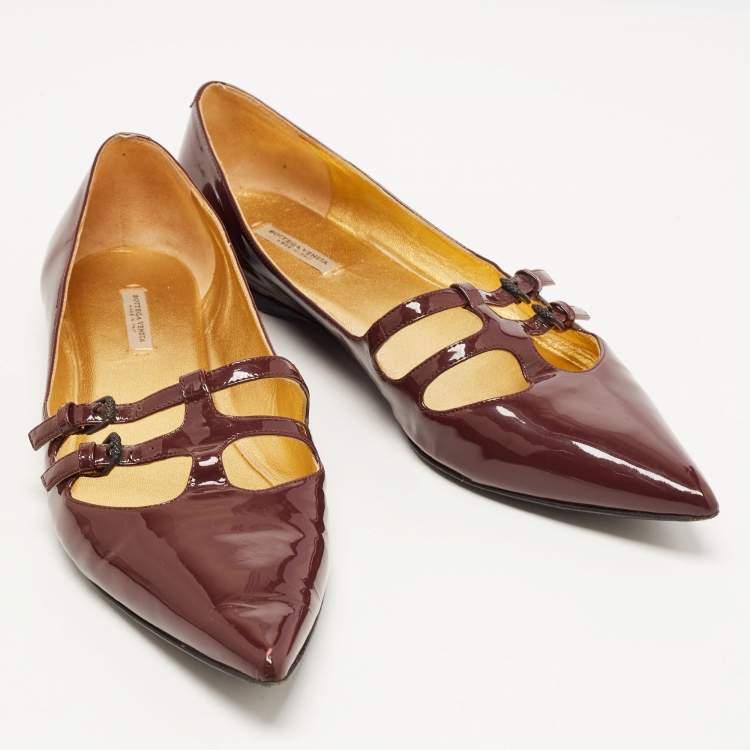 Pre Owned Bottega Veneta Burgundy Patent Leather Ballet Flats Size 40