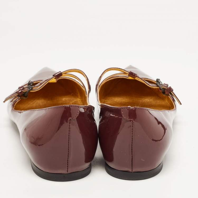 Pre Owned Bottega Veneta Burgundy Patent Leather Ballet Flats Size 40