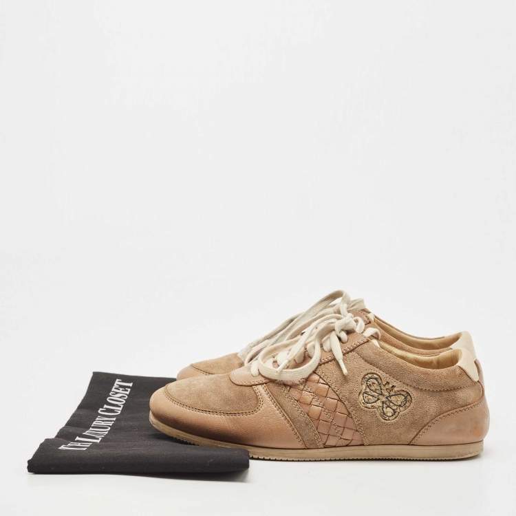 Pre Owned Bottega Veneta Two Tone Suede and Leather Butterfly Sneakers Size 37