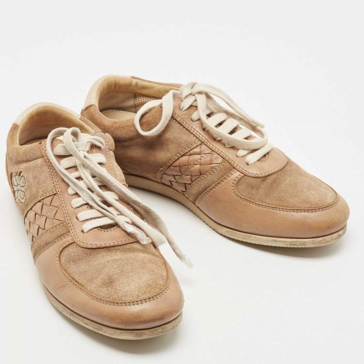 Pre Owned Bottega Veneta Two Tone Suede and Leather Butterfly Sneakers Size 37