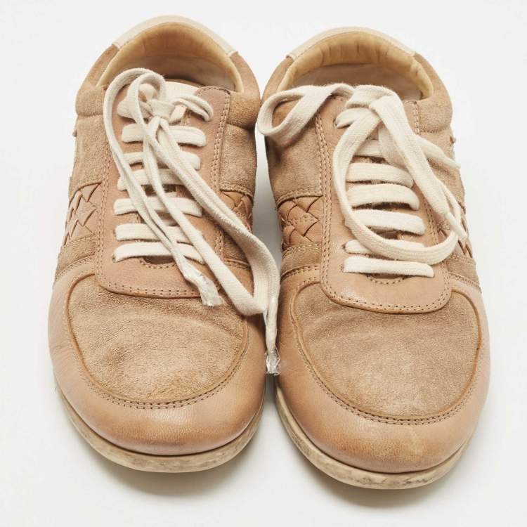 Pre Owned Bottega Veneta Two Tone Suede and Leather Butterfly Sneakers Size 37