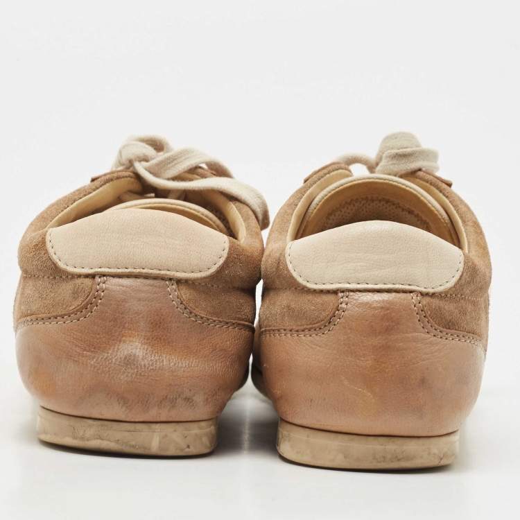 Pre Owned Bottega Veneta Two Tone Suede and Leather Butterfly Sneakers Size 37