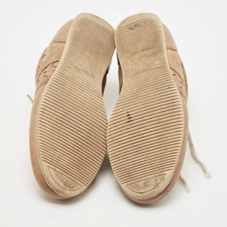 Pre Owned Bottega Veneta Two Tone Suede and Leather Butterfly Sneakers Size 37