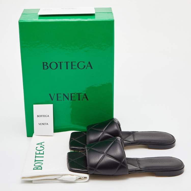 Pre Owned Bottega Veneta Black Quilted Leather Lido Flat Slides Size 40