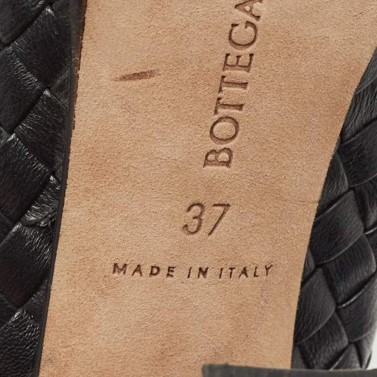 Pre Owned Bottega Veneta Black Leather Intrecciato Block Heel Pumps Size 37