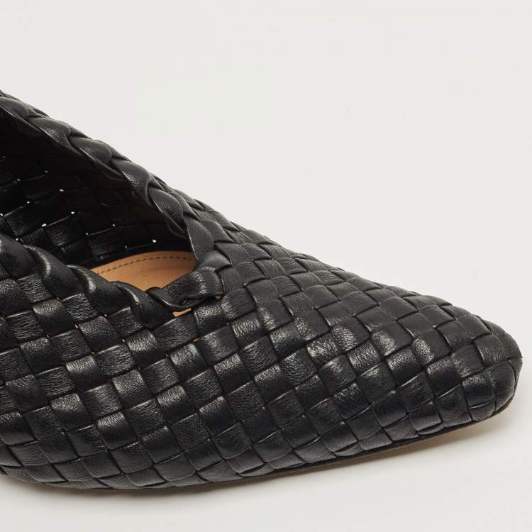 Pre Owned Bottega Veneta Black Leather Intrecciato Block Heel Pumps Size 37