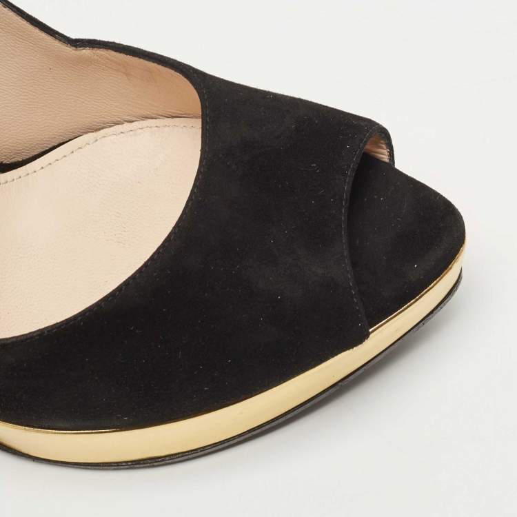 Pre Owned Bottega Veneta Black Suede Mary Jane Peep Toe Platform Pumps Size 40.5