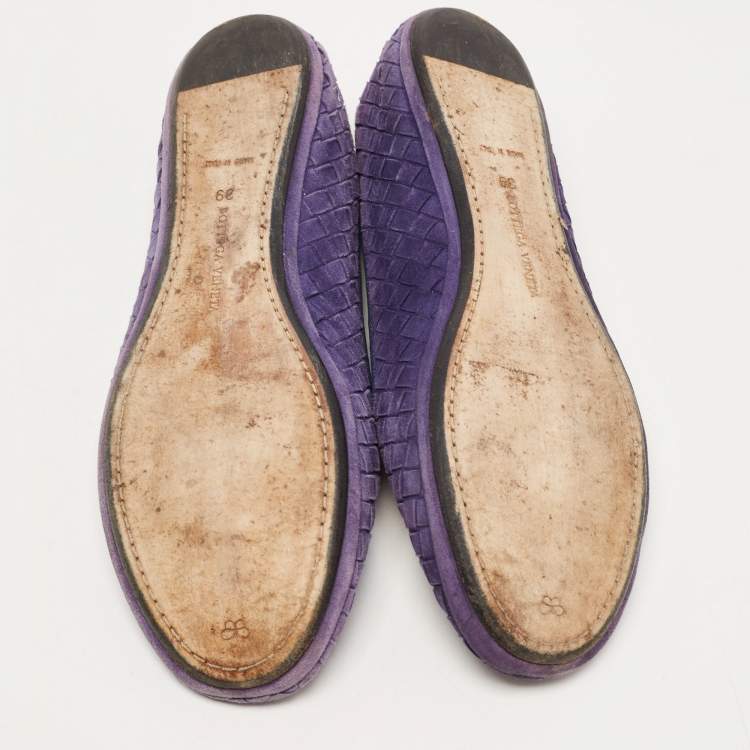 Pre Owned Bottega Veneta Purple Intrecciato Suede Smoking Slippers Size 39