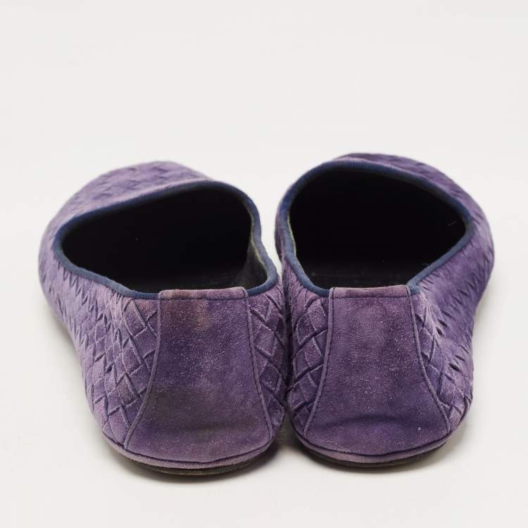 Pre Owned Bottega Veneta Purple Intrecciato Suede Smoking Slippers Size 39