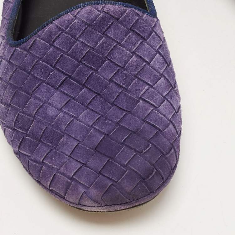 Pre Owned Bottega Veneta Purple Intrecciato Suede Smoking Slippers Size 39
