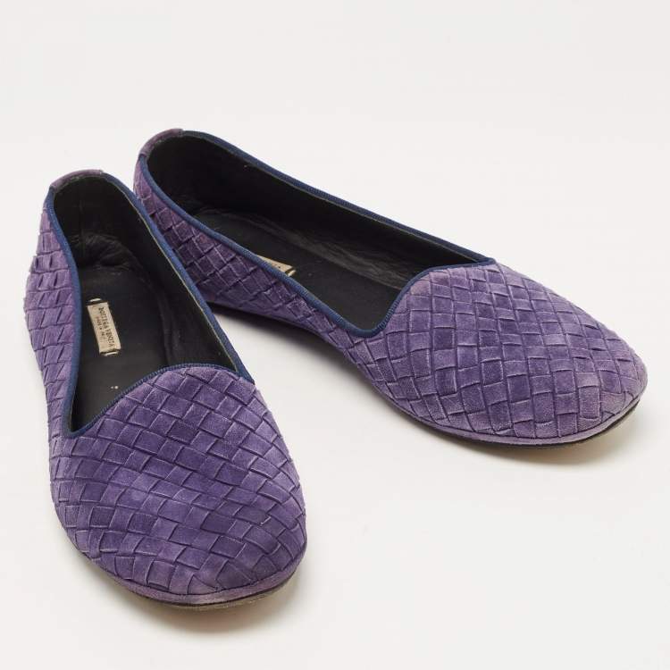 Pre Owned Bottega Veneta Purple Intrecciato Suede Smoking Slippers Size 39