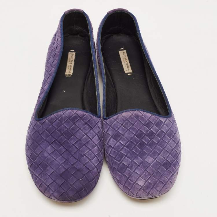 Pre Owned Bottega Veneta Purple Intrecciato Suede Smoking Slippers Size 39