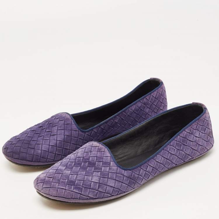 Pre Owned Bottega Veneta Purple Intrecciato Suede Smoking Slippers Size 39