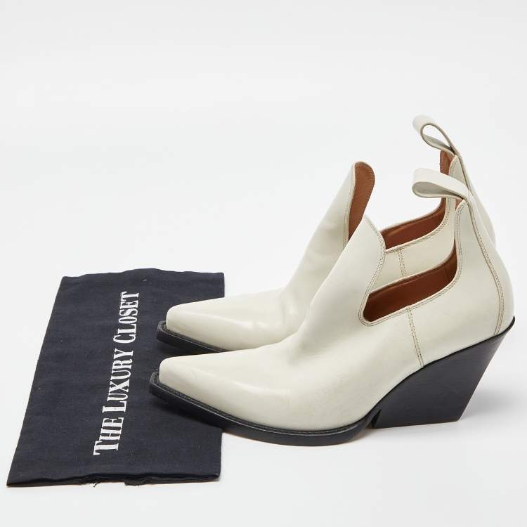 Pre Owned Bottega Veneta Off White Leather Lean Ankle Boots Size 38