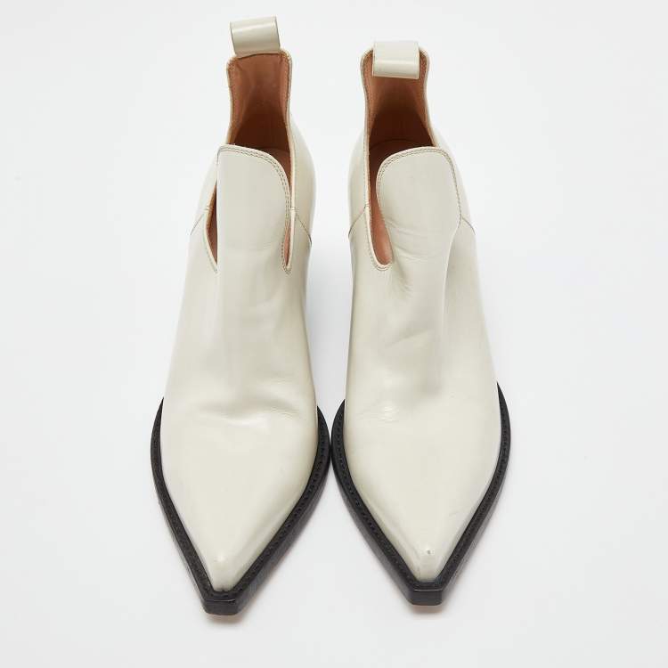 Pre Owned Bottega Veneta Off White Leather Lean Ankle Boots Size 38