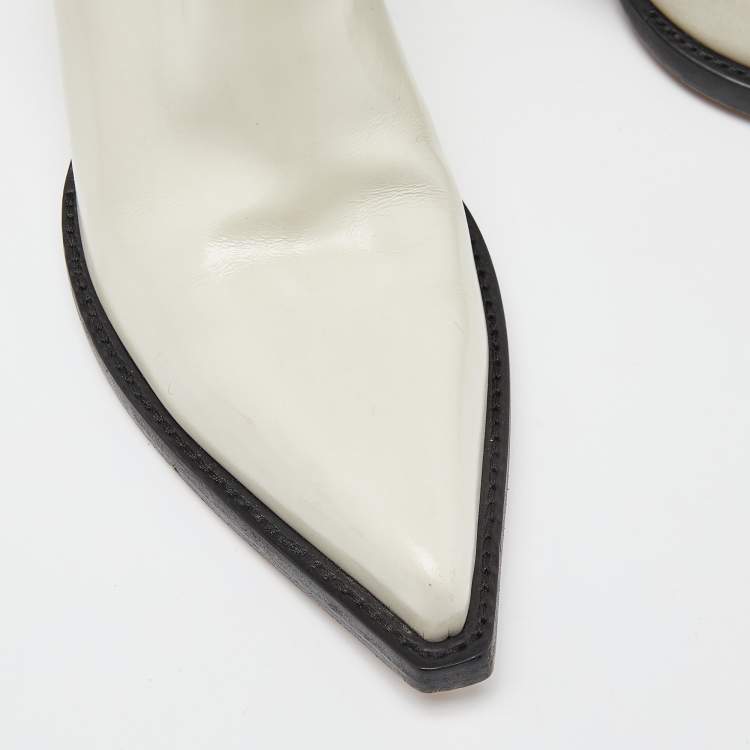 Pre Owned Bottega Veneta Off White Leather Lean Ankle Boots Size 38