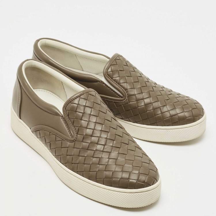 Pre Owned Bottega Veneta Dark Green Intrecciato Leather Dodger Slip on Sneakers Size 37