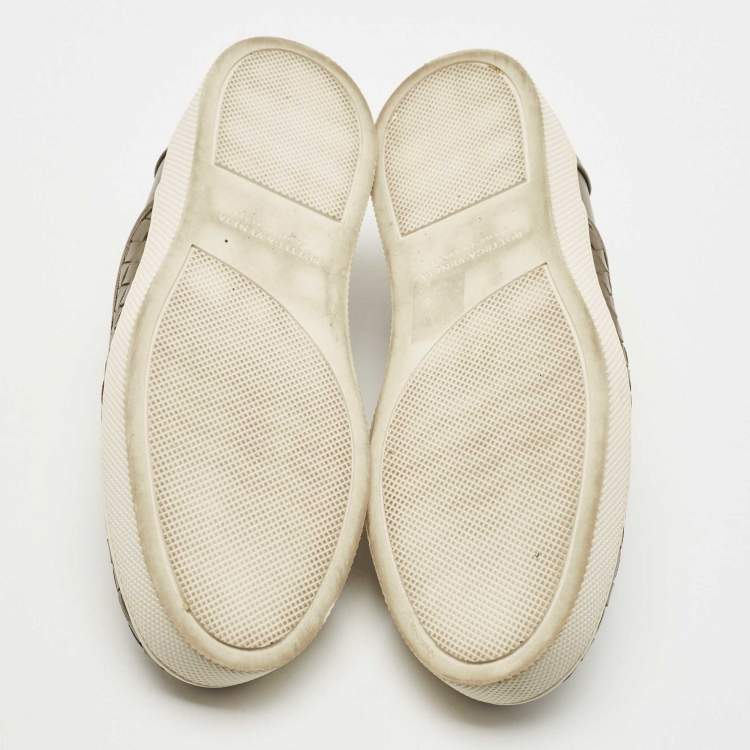 Pre Owned Bottega Veneta Dark Green Intrecciato Leather Dodger Slip on Sneakers Size 37